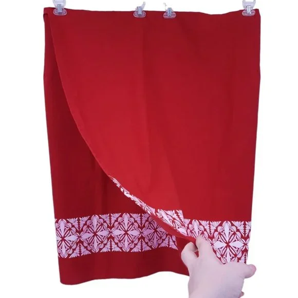 VTG 80s Red Hawaiian Puff Sleeve Square Neck Blouse Wrap Skirt Set Plus Size 5X - Picture 9 of 11